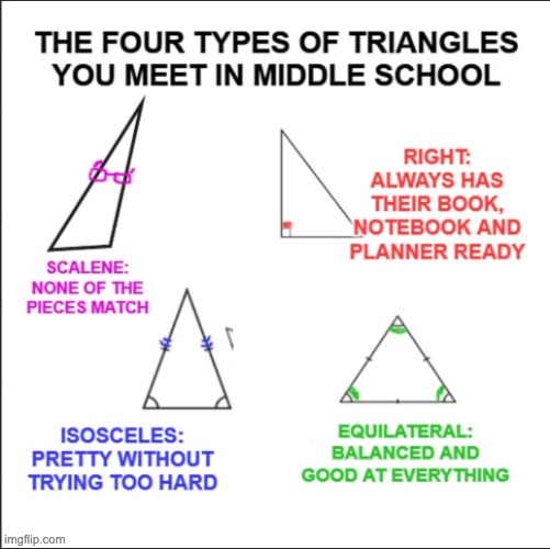 From the meme closet | image tagged in triangles,math,middle school | made w/ Imgflip meme maker