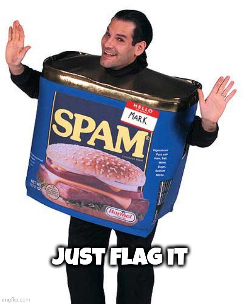 Spam | Just flag it | image tagged in spam | made w/ Imgflip meme maker