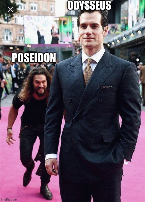 Tackle meme | Odysseus; Poseidon | image tagged in tackle meme,the odyssey,odysseus | made w/ Imgflip meme maker