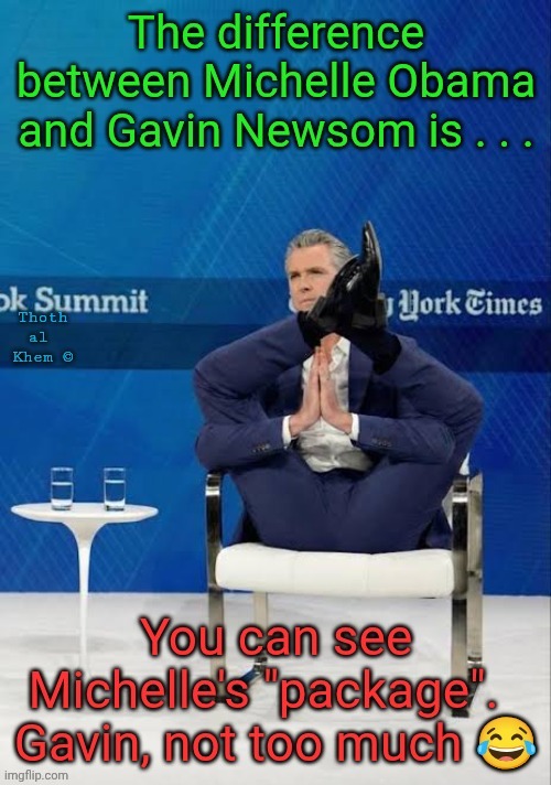 Michelle Obama and Gavin Newsom | image tagged in gavin is not a man,ladyboy gavin newsom,do not mark this nsfw,the whole planet is brainwashed,thoth al khem | made w/ Imgflip meme maker