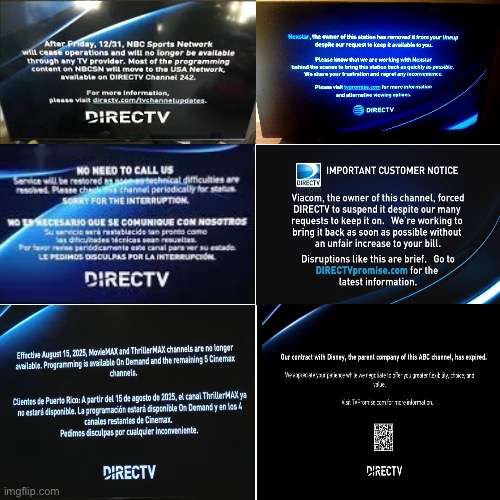 DirecTV interruption screens #1. | image tagged in cable,shutdown | made w/ Imgflip meme maker