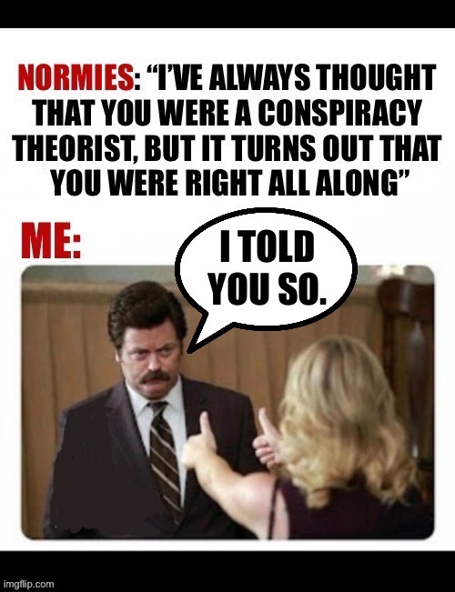 That’s usually the case | I told 
you so. | image tagged in political meme,conspiracy theorist,right all along,told you so,thumbs up | made w/ Imgflip meme maker