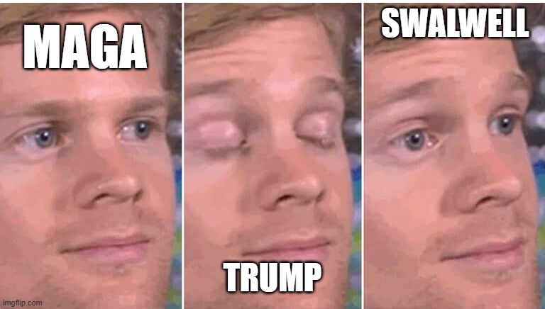 Only a crime if a Dem does it | Swalwell; maga; trump | image tagged in open close eyes | made w/ Imgflip meme maker