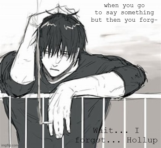 Shiiii | when you go to say something but then you forg-; Wait... I forgot... Hollup | image tagged in sad toji | made w/ Imgflip meme maker
