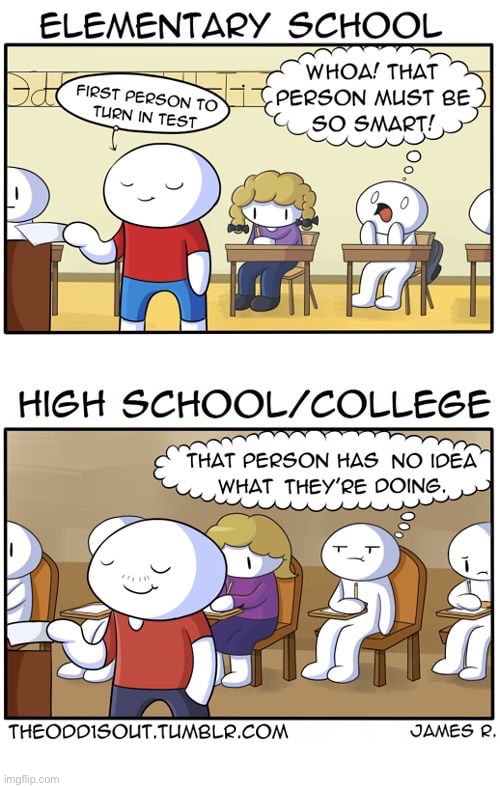 The Odd 1s Out | image tagged in comics,the odd 1s out,elementary school,high school and college,tests,the difference | made w/ Imgflip meme maker