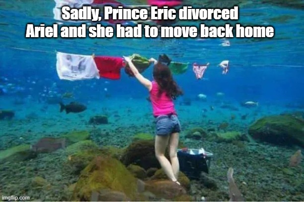 Fresh Ocean Scent | Sadly, Prince Eric divorced Ariel and she had to move back home | image tagged in ariel,laundry,divorce,somethings fishy | made w/ Imgflip meme maker