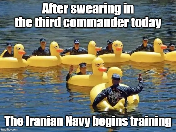 In The Navy | After swearing in the third commander today; The Iranian Navy begins training | image tagged in navy,war,duckie,quack | made w/ Imgflip meme maker