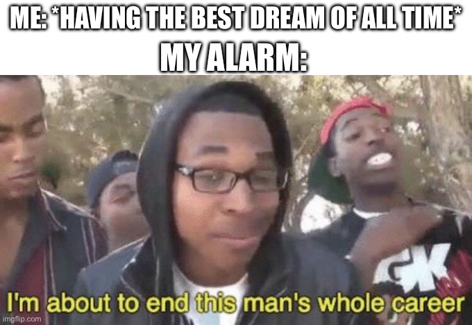 i want to go back to sleep | me: *having the best dream of all time*; my alarm: | image tagged in i m about to end this man s whole career,funny,memes,relatable,alarm,dreams | made w/ Imgflip meme maker