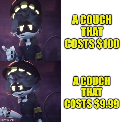 OMG SOME PEOPLE ARE SOOOOOO PICKY | A couch that costs $100; a couch that costs $9.99 | image tagged in serial designation n drake meme | made w/ Imgflip meme maker