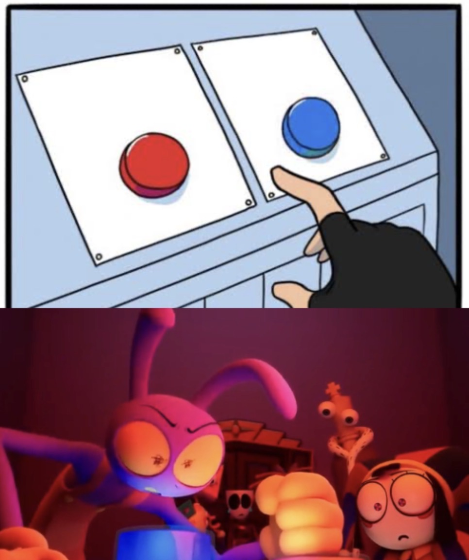 Jax hitting red button Blank Meme Template