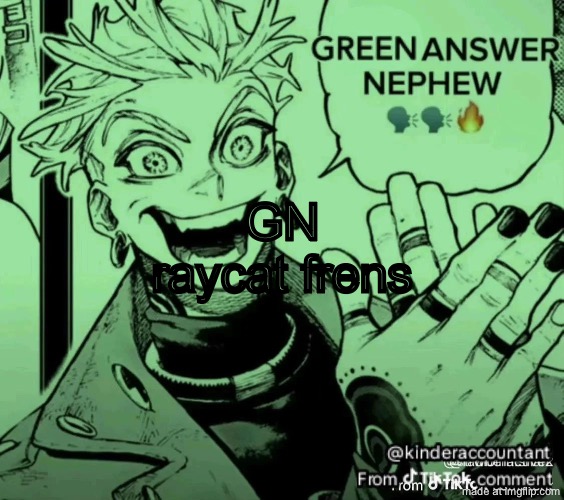 green answer nephew | GN raycat frens | image tagged in green answer nephew,remix | made w/ Imgflip meme maker