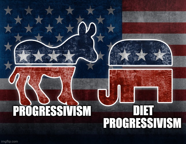 Midterms are Approaching | Diet Progressivism; Progressivism | image tagged in elephant and donkey | made w/ Imgflip meme maker