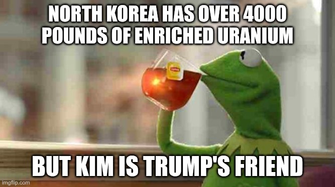 4 times more than Iran | North Korea has over 4000 pounds of enriched uranium; But Kim is Trump's friend | image tagged in trump,gop,maga,nazis,fascists,n korea | made w/ Imgflip meme maker