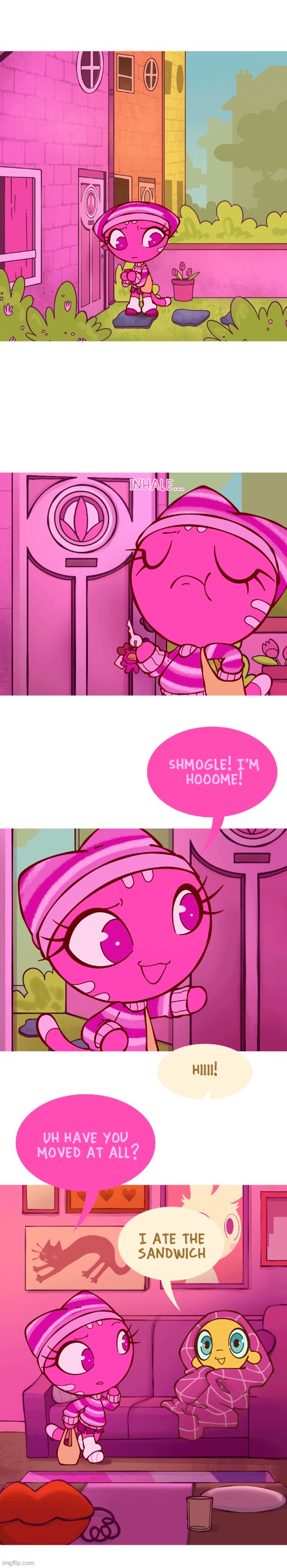 image tagged in cat,house,return,henchman,blanket,couch potato | made w/ Imgflip meme maker