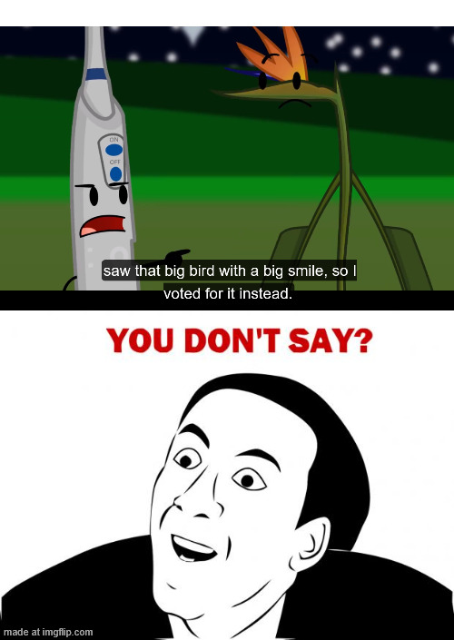 You sure that's a bird? (Go watch Object Connects then come back here) | image tagged in memes,you don't say,object show,bird,flower | made w/ Imgflip meme maker