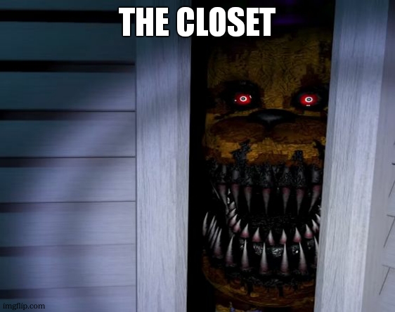 Golden Freddy in Closet | the closet | image tagged in golden freddy in closet | made w/ Imgflip meme maker