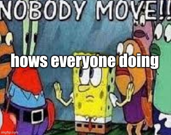 NOBODY MOVE!! | hows everyone doing | image tagged in nobody move | made w/ Imgflip meme maker
