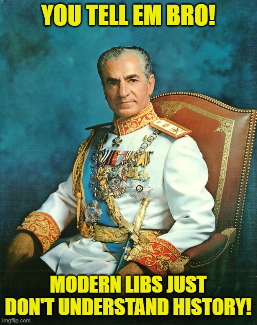 Shah of Iran | you tell em bro! modern libs just don't understand history! | image tagged in shah of iran | made w/ Imgflip meme maker