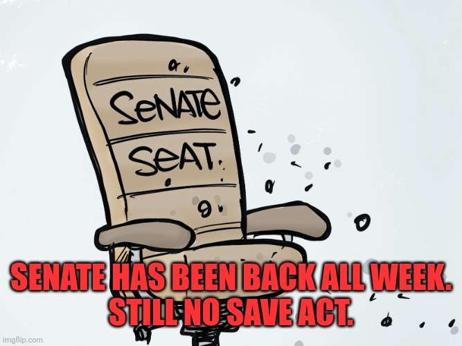 PSLYSOHGQBCQZBAN2SOCPOIQ5U.jpg | Senate has been back all week.
Still no save act. | image tagged in pslysohgqbcqzban2socpoiq5u jpg | made w/ Imgflip meme maker