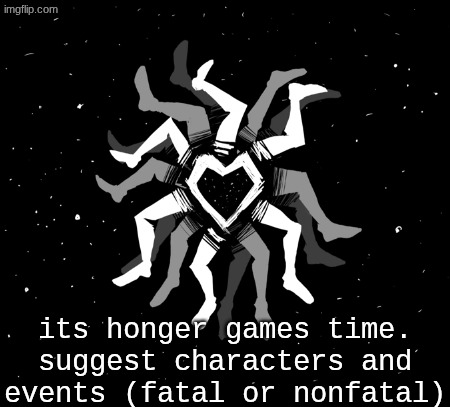 Hobo's blue star temp | its honger games time.
suggest characters and events (fatal or nonfatal) | image tagged in hobo's blue star temp | made w/ Imgflip meme maker