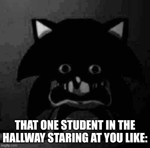 Sonic becoming uncanny | That one student in the hallway staring at you like: | image tagged in sonic becoming uncanny,remix | made w/ Imgflip meme maker