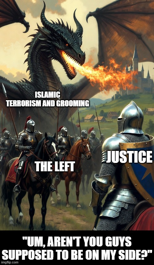 Maybe it's not racist to worry about the fire breathing dragon getting into our city | image tagged in political meme,politics,radical islam,leftists,i know its ai but try to look past that,uk | made w/ Imgflip meme maker
