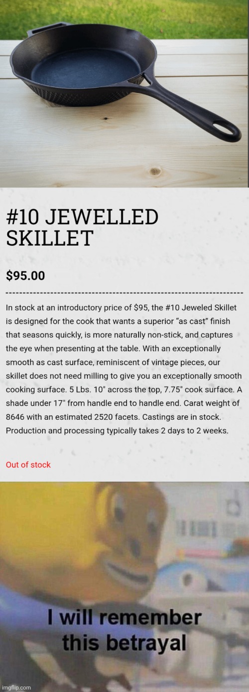 Out of stock | image tagged in i will remember this betrayal,skillet,out of stock,memes,you had one job,stock | made w/ Imgflip meme maker