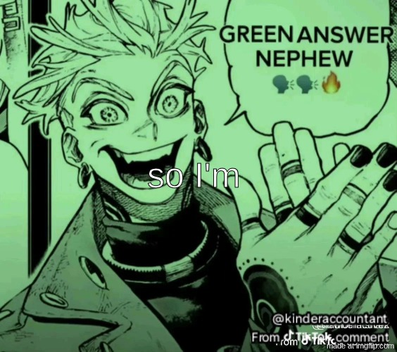 green answer nephew | so I'm | image tagged in green answer nephew | made w/ Imgflip meme maker