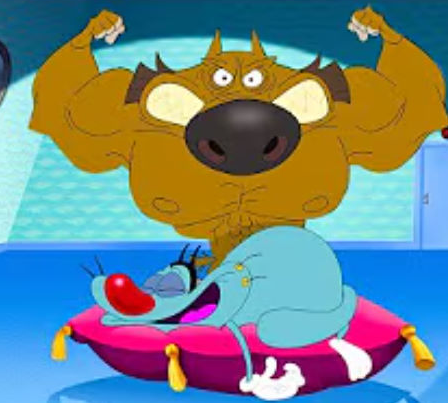 Buff Zig protecting Sleeping Oggy Blank Meme Template