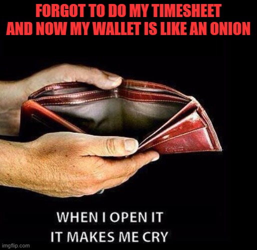 What's in Your Wallet | forgot to do my timesheet and now my wallet is like an onion | image tagged in wallet png,whats in your wallet,broke,timesheet meme | made w/ Imgflip meme maker