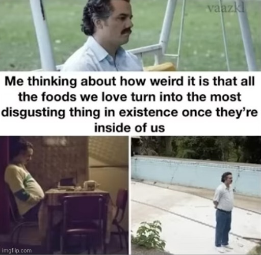 image tagged in food,facts,weird,poop,digestion,sad pablo escobar | made w/ Imgflip meme maker