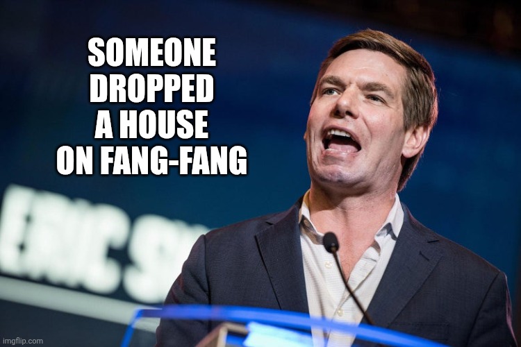 Someone dropped a house on Fang-Fang | image tagged in swallwell sanders biden have been around 4 dozens of decades | made w/ Imgflip meme maker