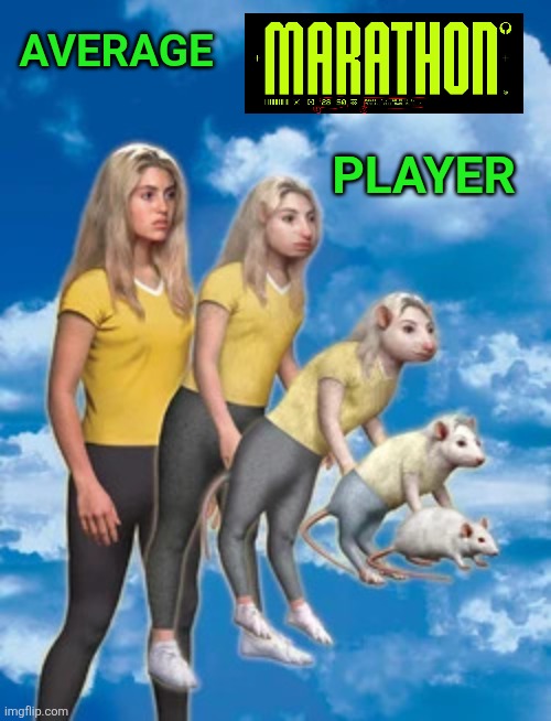 Become the Rat | Average; Player | image tagged in rachel_morphing_courtney webp,marathon,rats,destiny | made w/ Imgflip meme maker