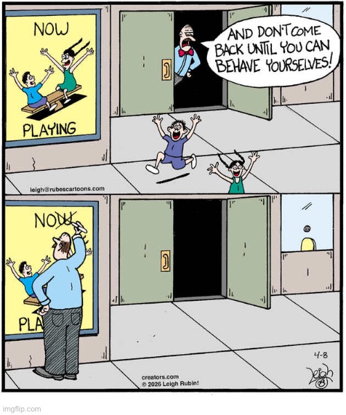 Rubes | image tagged in comics,rubes,kids,now playing,no playing,movie theater | made w/ Imgflip meme maker