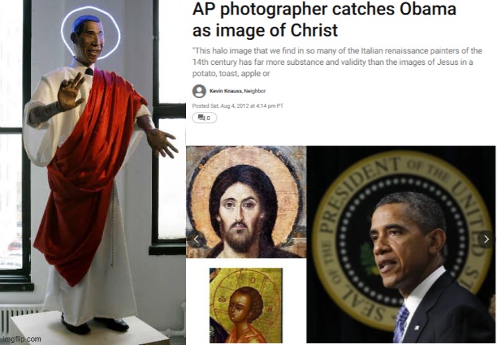 Everyone getting outraged about the Trump as "Jesus" image... | image tagged in memes,trump,obama,jesus,hypocrisy,statue | made w/ Imgflip meme maker