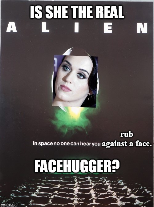 Who is the real facehugger? | Is she the real; facehugger? | image tagged in katy perry in space,alien,facehugger,funny memes,memes,funny | made w/ Imgflip meme maker