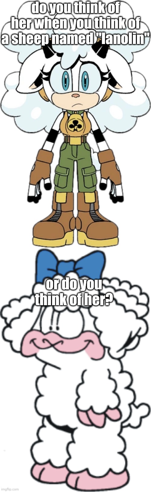 aaaaaaaaaaaaaaaaaaaaaaaaaa | do you think of her when you think of a sheep named "lanolin"; or do you think of her? | image tagged in lanolin,orson's farm,jim davis,sonic,aaaaaaaaaaaaaaaaaaaaaaaaaaa | made w/ Imgflip meme maker