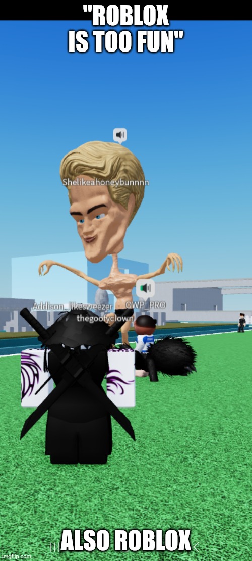 Roblox | "Roblox is too fun"; Also roblox | image tagged in roblox | made w/ Imgflip meme maker