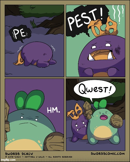 Quest Sprout defends Pest Sprout! | image tagged in swords,sprouts,quest,pest,defense,defender | made w/ Imgflip meme maker