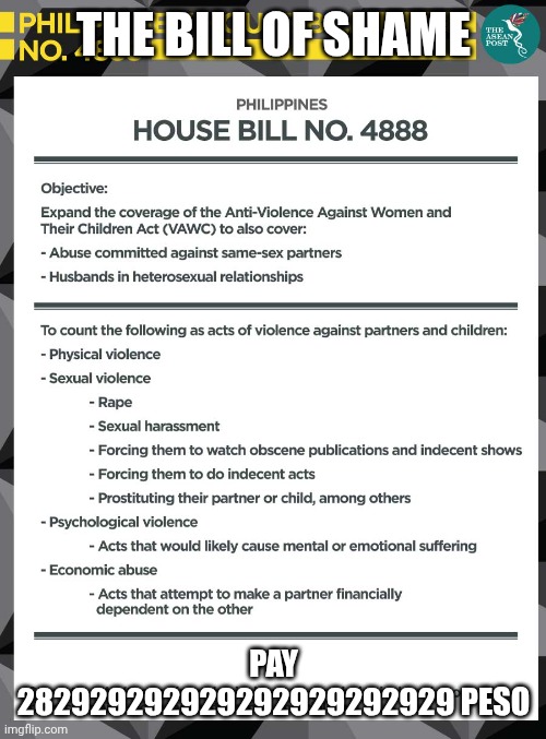 The bill of shame Pay 282929292929292929292929 peso | image tagged in send this to any people that hates a popular thing | made w/ Imgflip meme maker