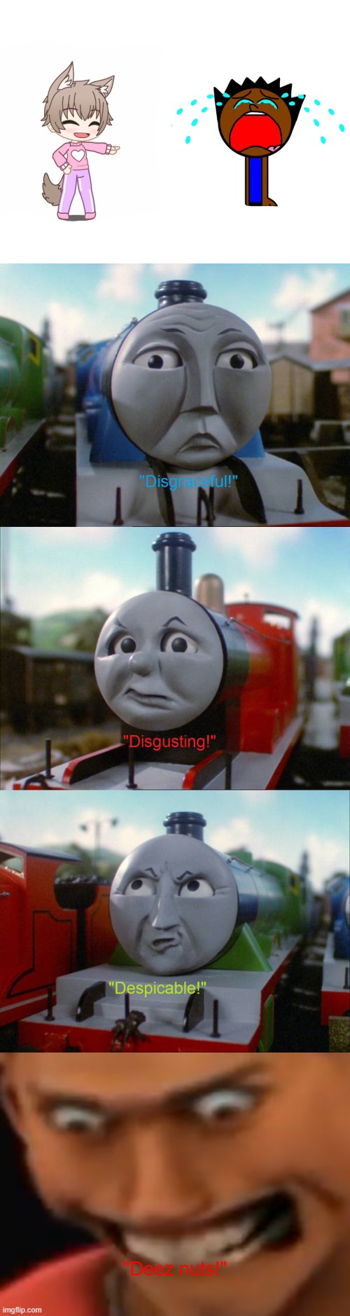 HAH! GOTEEM!!! (also, NO COMMENTS AGAIN???) | "Deez nuts!" | image tagged in found this on deviantart,mark born,deviantart,team fortress 2,thomas the tank engine,deez nuts | made w/ Imgflip meme maker