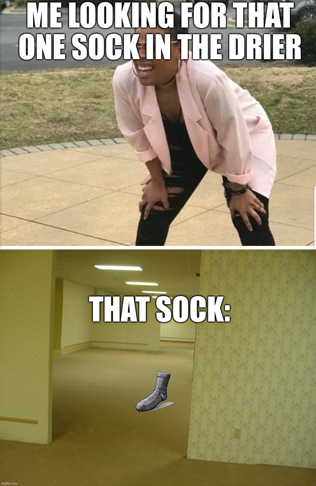 Me looking for that one sock in the drier; That sock: | image tagged in me looking for,the backrooms | made w/ Imgflip meme maker