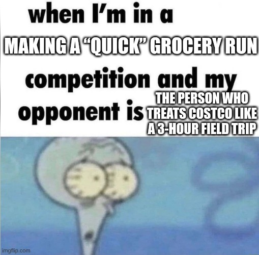 Mathis is the end | MAKING A “QUICK” GROCERY RUN; THE PERSON WHO TREATS COSTCO LIKE A 3-HOUR FIELD TRIP | image tagged in whe i'm in a competition and my opponent is | made w/ Imgflip meme maker