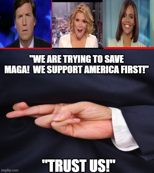 MAGA Fifth Column traitors | "we are trying to save maga!  we support america first!"; "trust us!" | image tagged in politics | made w/ Imgflip meme maker