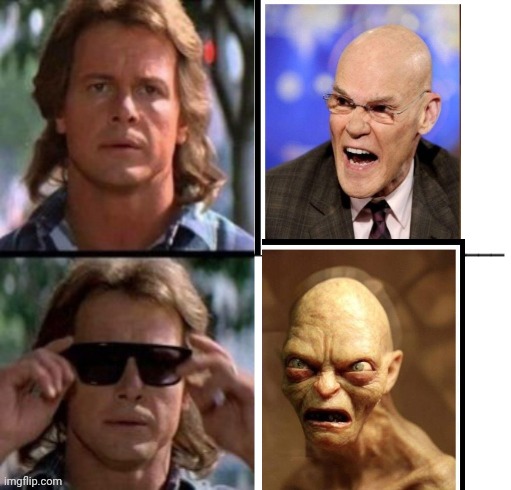 They live glasses show who he really was | image tagged in outside sunglasses they live roddy piper template,democrat | made w/ Imgflip meme maker