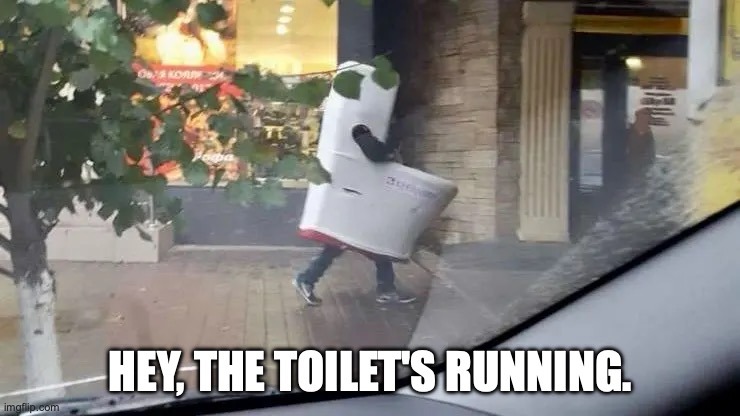 The Toilet's Running | Hey, the toilet's running. | image tagged in toilet,jogging | made w/ Imgflip meme maker