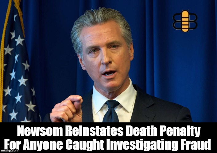 Newsom Reinstates Death Penalty For Anyone Caught Investigating Fraud | made w/ Imgflip meme maker