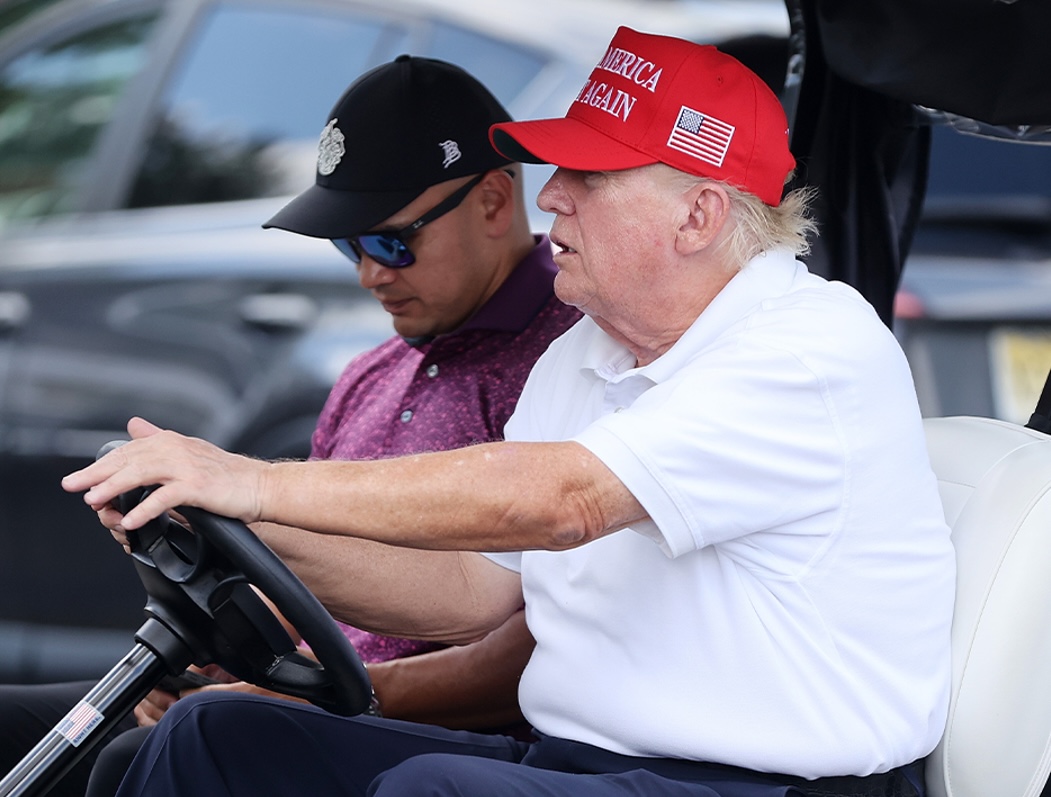 Trump in golf cart Blank Meme Template