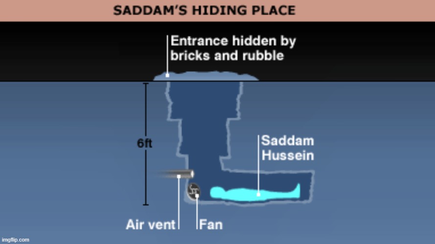 Saddam's Hiding Place | image tagged in saddam's hiding place | made w/ Imgflip meme maker