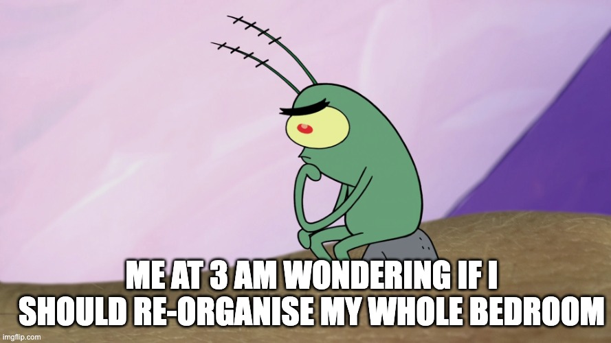 Thinkton | Me at 3 am wondering if i should re-organise my whole bedroom | image tagged in thinkton | made w/ Imgflip meme maker